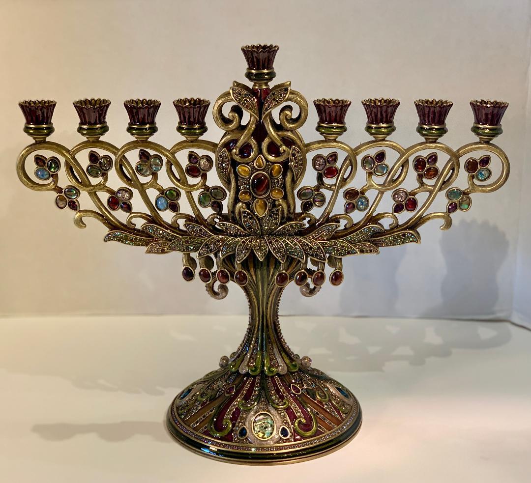 Opulent Hanukkah Menorah Candelabra or Candelabrum by Jay Strongwater 1