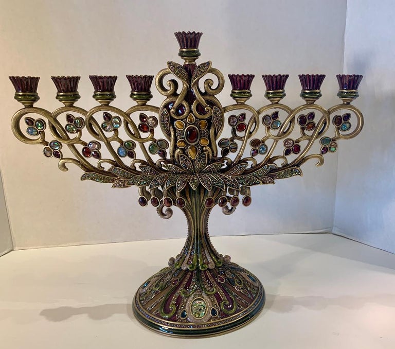 Opulent Hanukkah Menorah Candelabra or Candelabrum by Jay Strongwater at  1stDibs | hanukkah candelabra, jay strongwater menorah