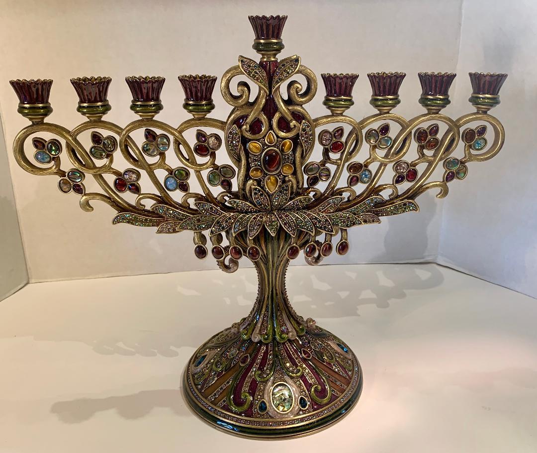 Hand-Crafted Opulent Hanukkah Menorah Candelabra or Candelabrum by Jay Strongwater