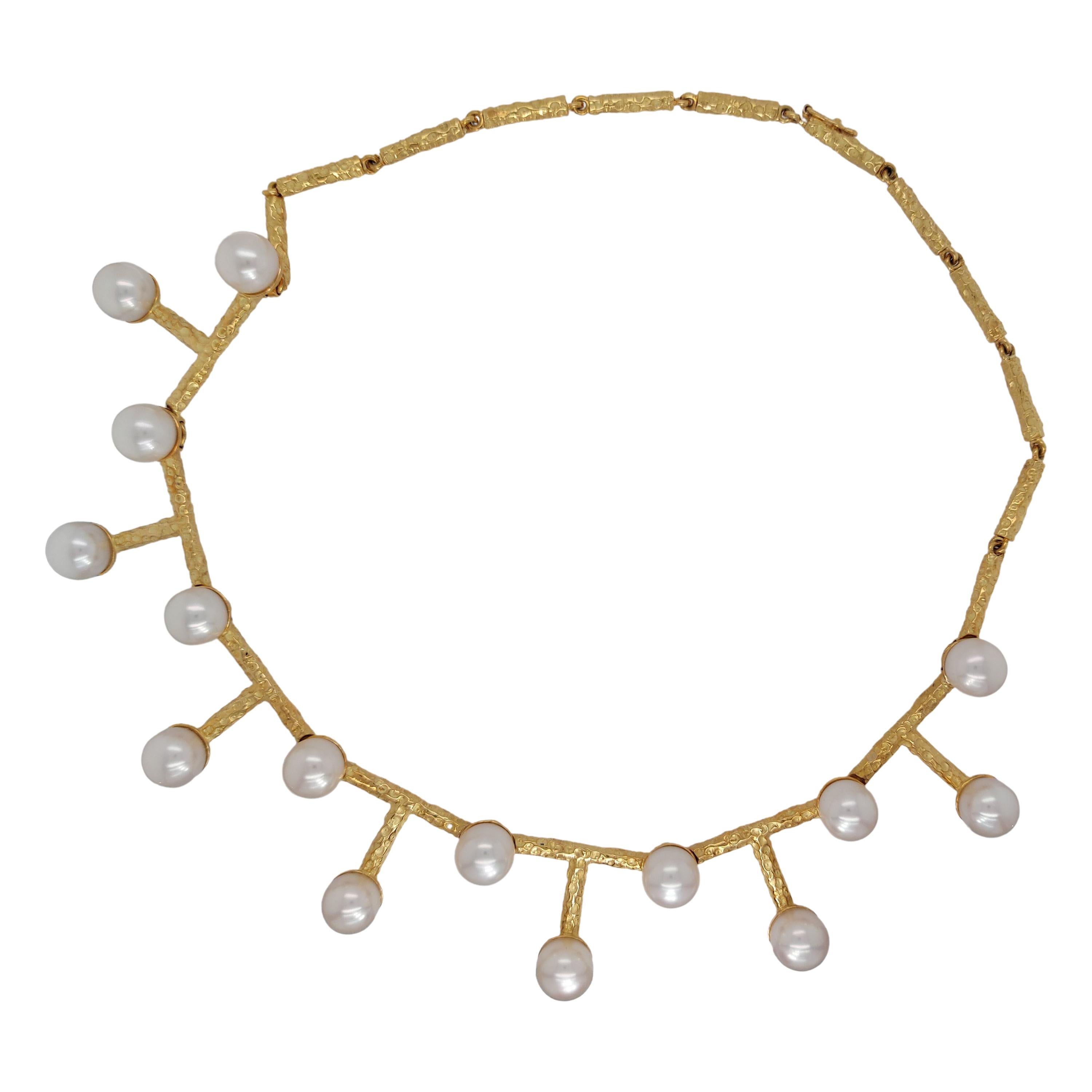 Very Original 18kt Yellow Gold Necklace by J.P. De Saedeleer with Pearls For Sale