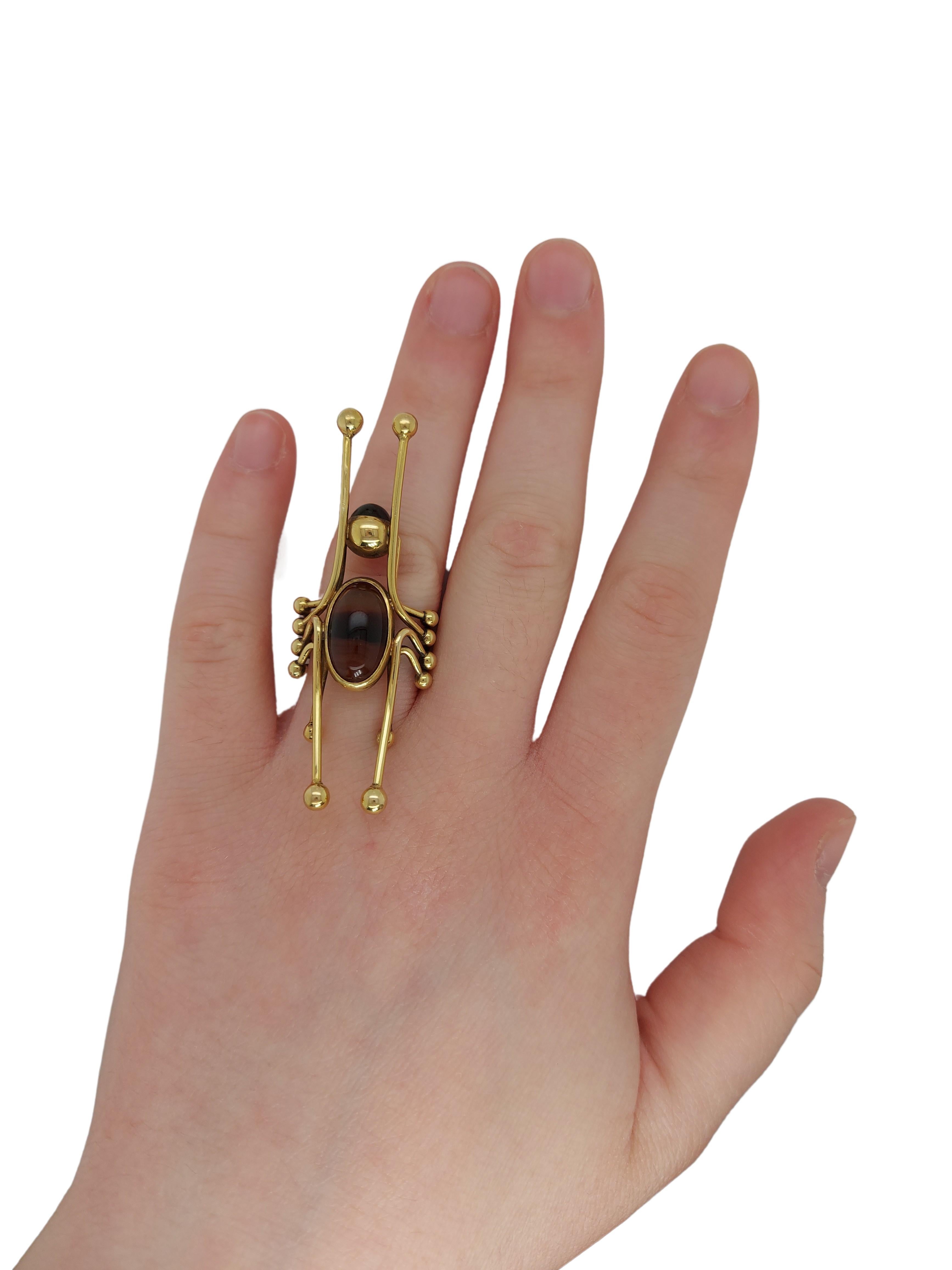 Very Original Insect / Grashopper Ring in 14kt Gold & Semi Precious Cat s Eye For Sale 5