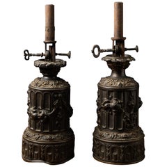 Antique Very Original Pair of Ornate Copper Alloy Candleholders 'Becatiltre Breveté'