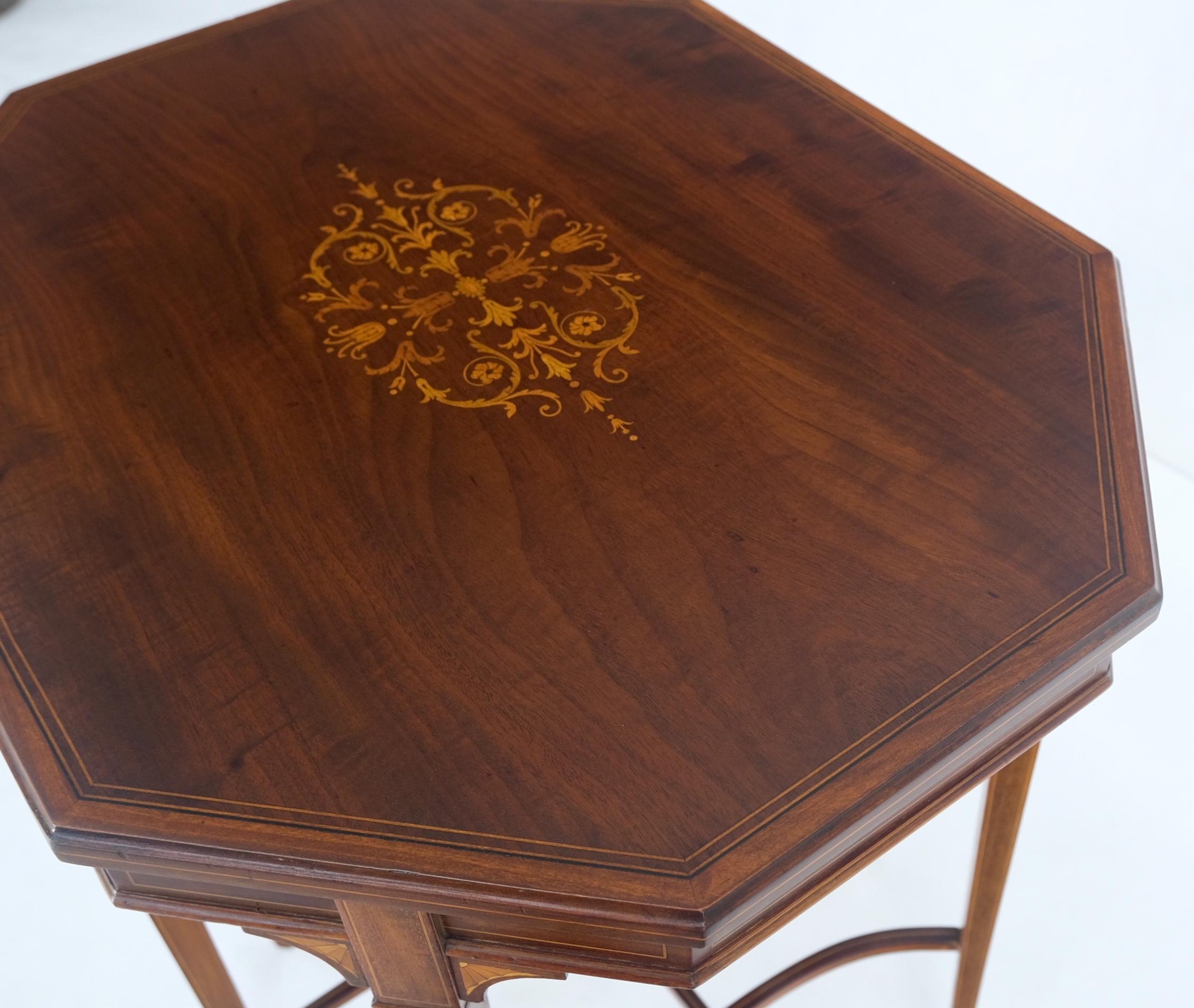 Very Ornate Delicate Lines Walnut Inlay Stretched Hexagon Lamp Side Table Mint For Sale 8