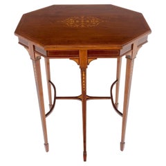 Very Ornate Delicate Lines Walnut Inlay Stretched Hexagon Lamp Side Table Mint