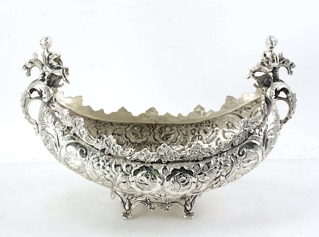 Very Ornately Decorated Silver Plated Austrian Footed Centerpiece For Sale 5