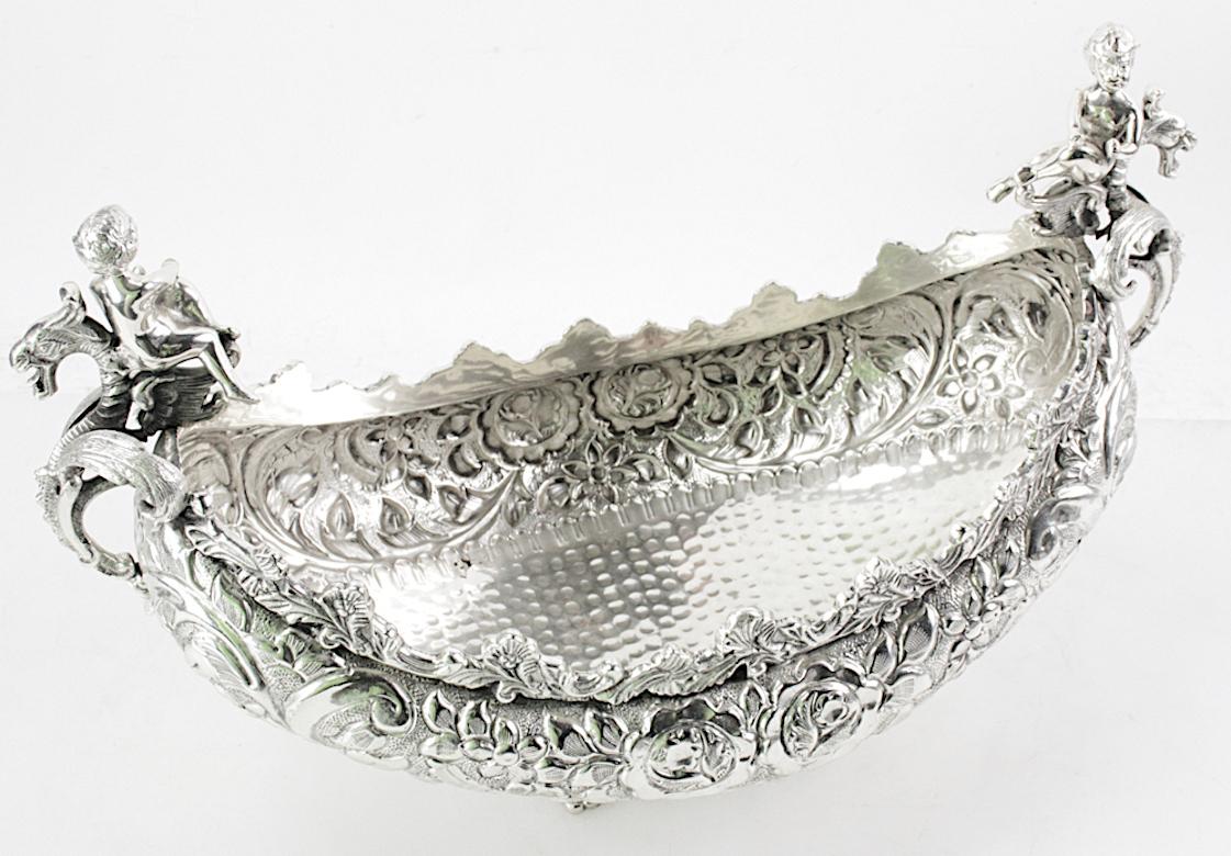 Louis XVI Very Ornately Decorated Silver Plated Austrian Footed Centerpiece For Sale