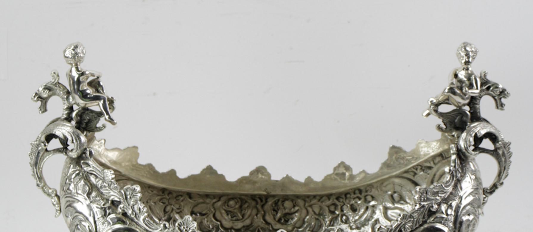 20th Century Very Ornately Decorated Silver Plated Austrian Footed Centerpiece For Sale