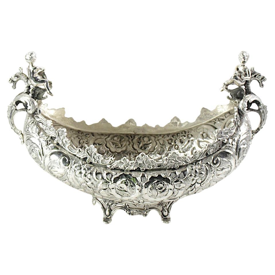 Very Ornately Decorated Silver Plated Austrian Footed Centerpiece For Sale