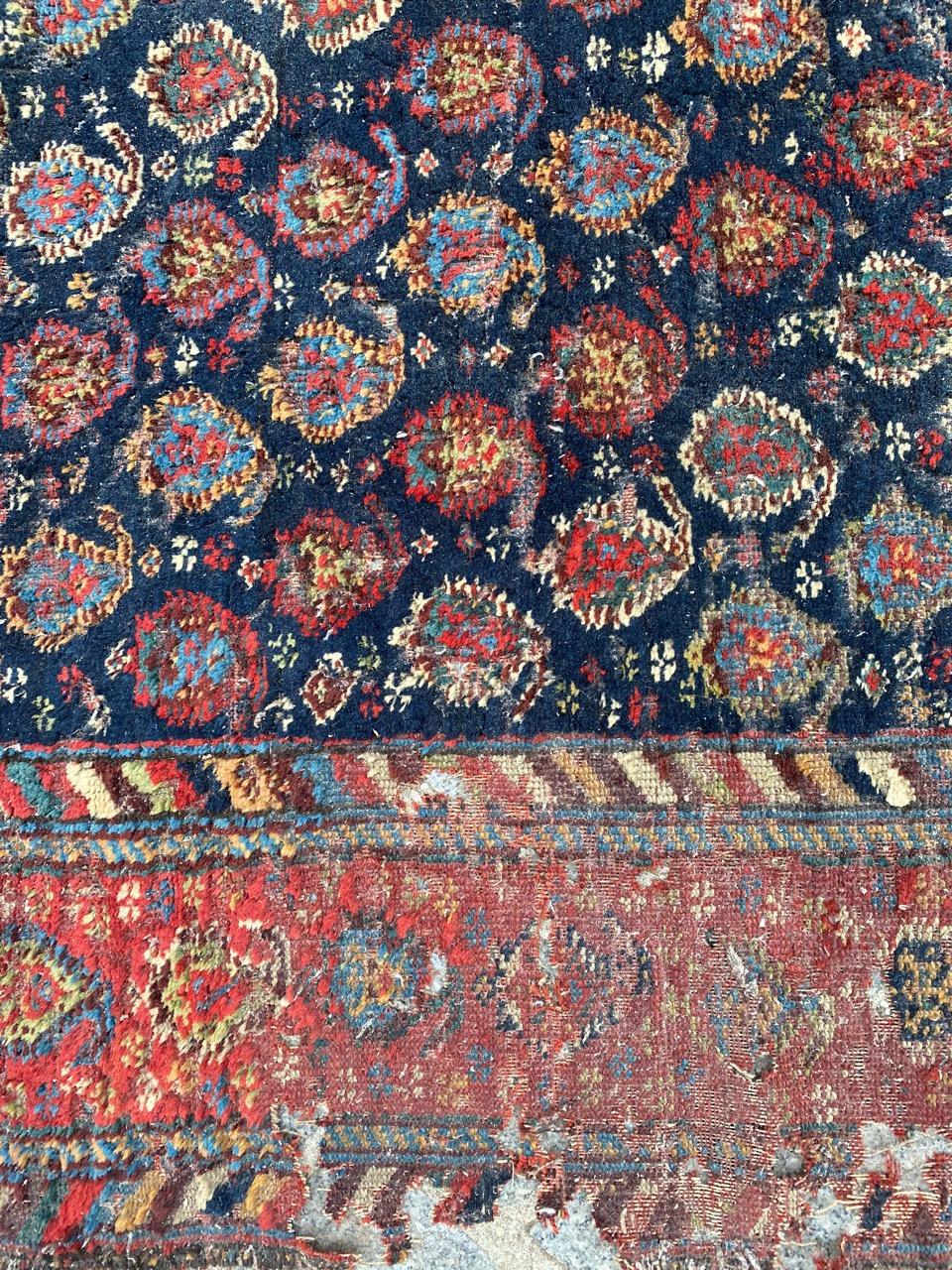 Hand-Knotted Bobyrug’s Very Pretty and Fine Antique Distressed Ghashghai Rug For Sale