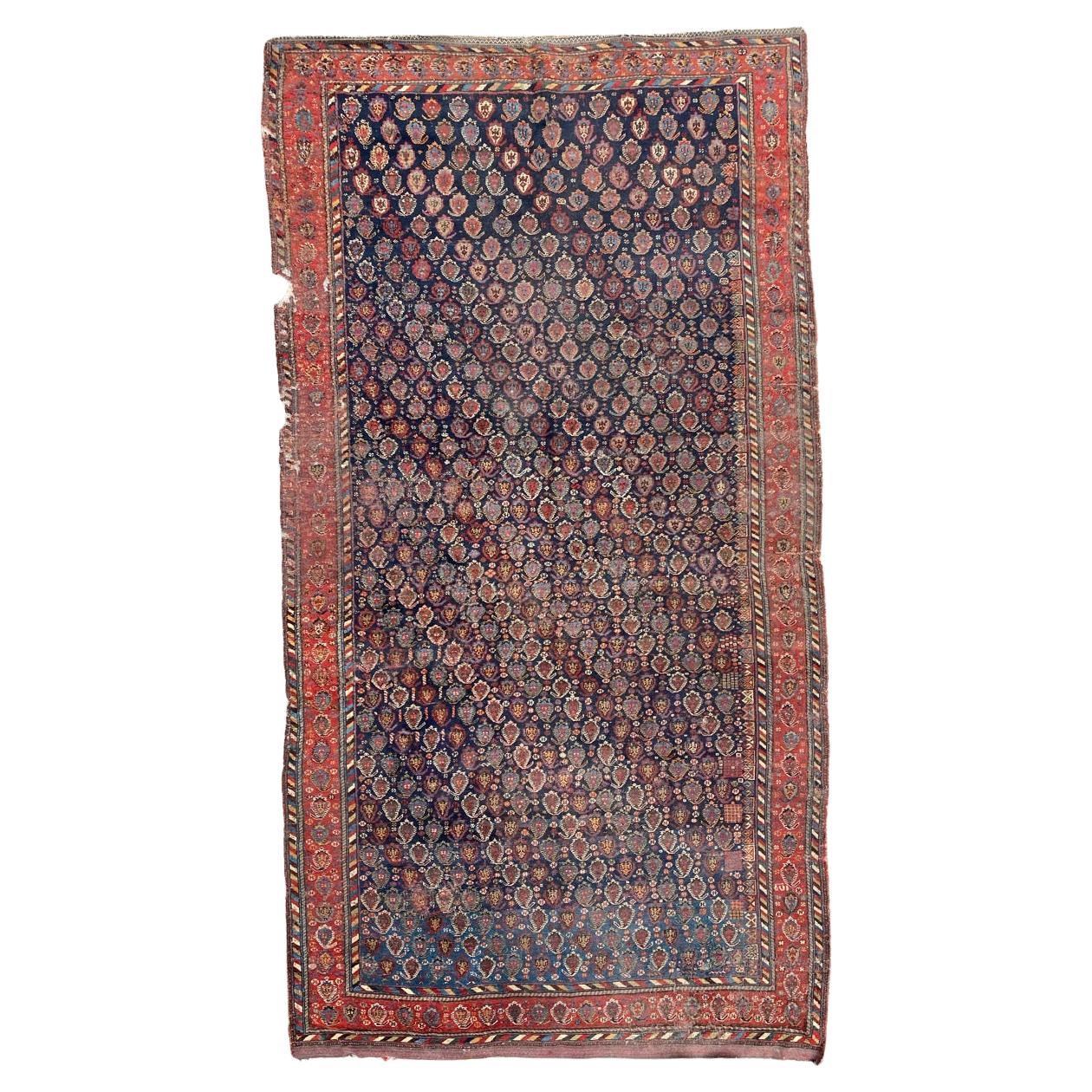 Bobyrug’s Very Pretty and Fine Antique Distressed Ghashghai Rug For Sale