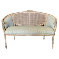 Very Pretty Antique French Louis XVI Style Giltwood and Caned Loveseat