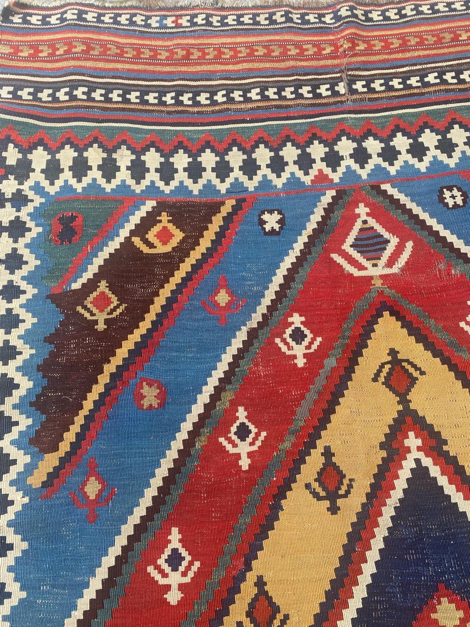 Bobyrug’s Very Pretty Antique Tribal Qashqai Kilim For Sale 6