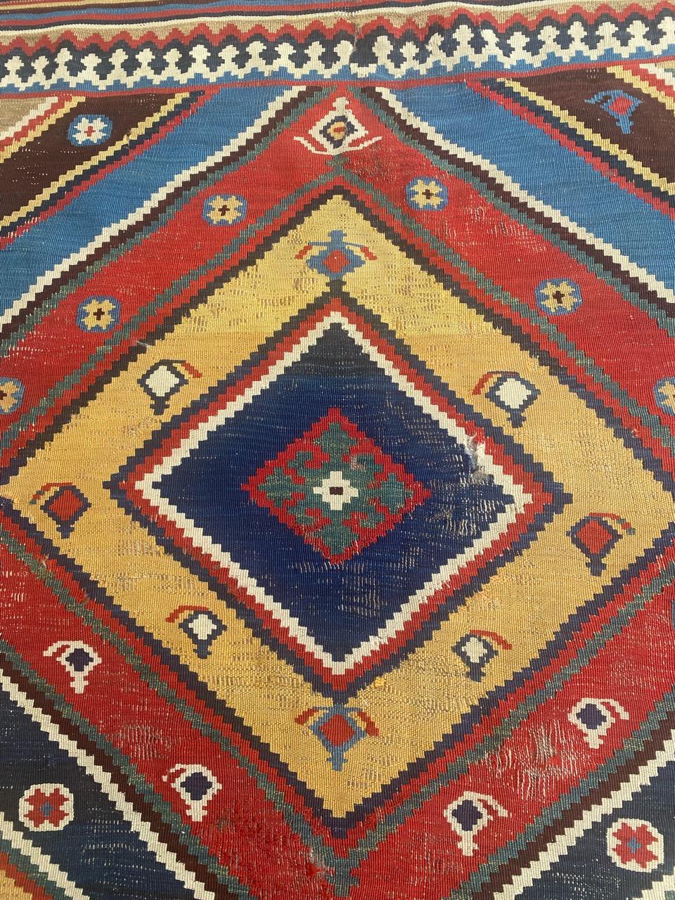 Wool Bobyrug’s Very Pretty Antique Tribal Qashqai Kilim For Sale