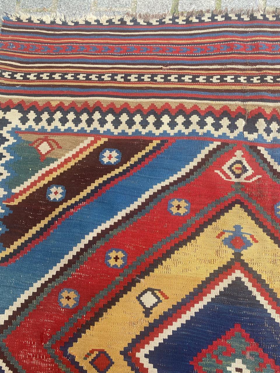 Bobyrug’s Very Pretty Antique Tribal Qashqai Kilim For Sale 1