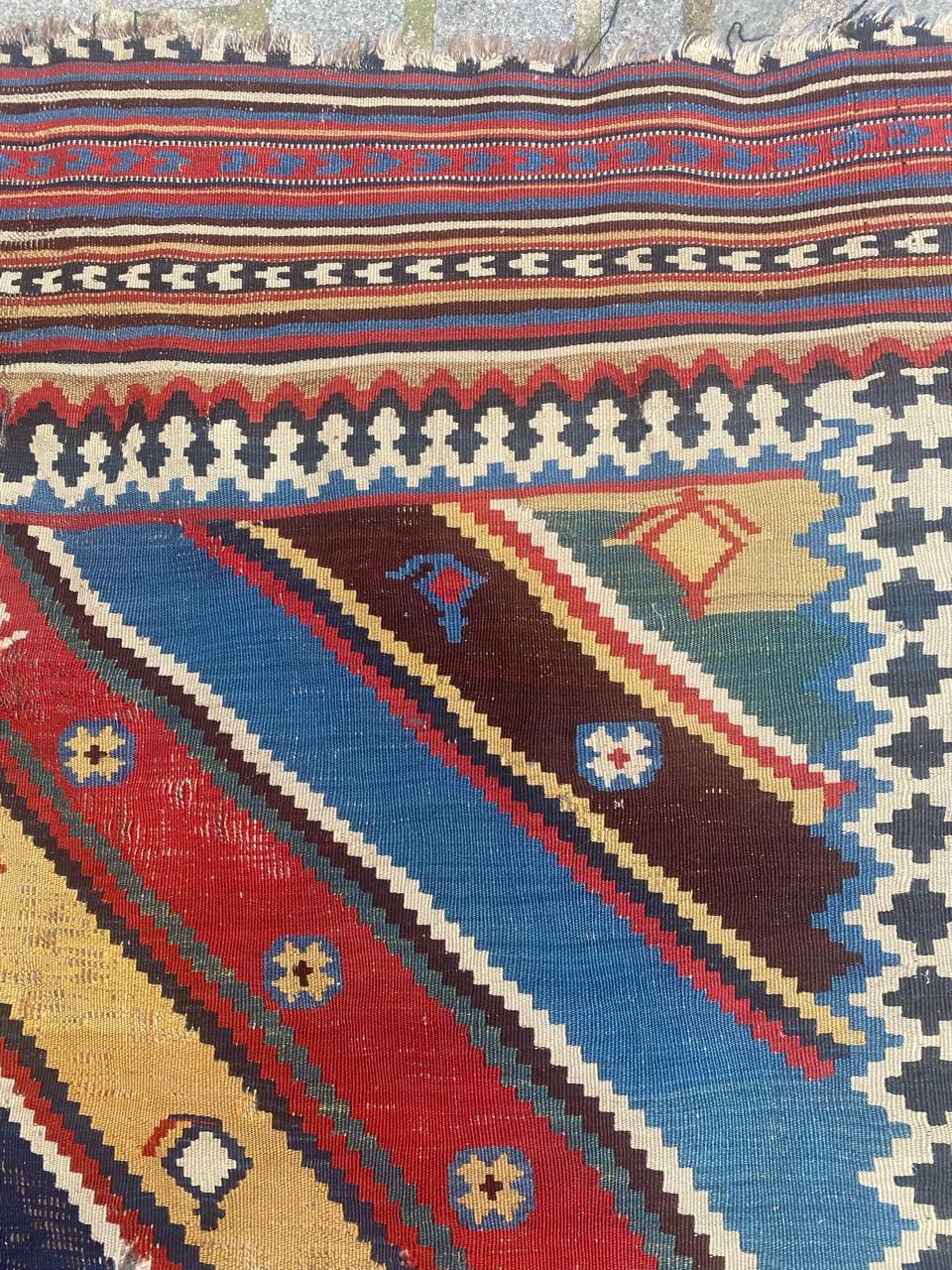 Bobyrug’s Very Pretty Antique Tribal Qashqai Kilim For Sale 2