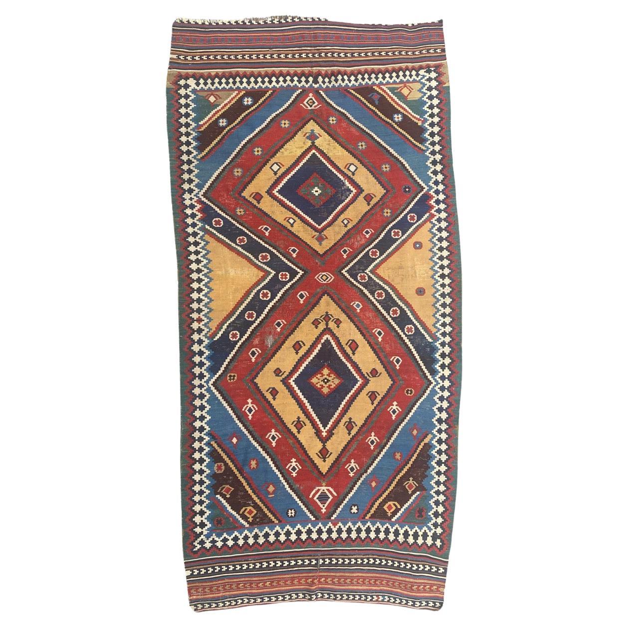 Bobyrug’s Very Pretty Antique Tribal Qashqai Kilim For Sale