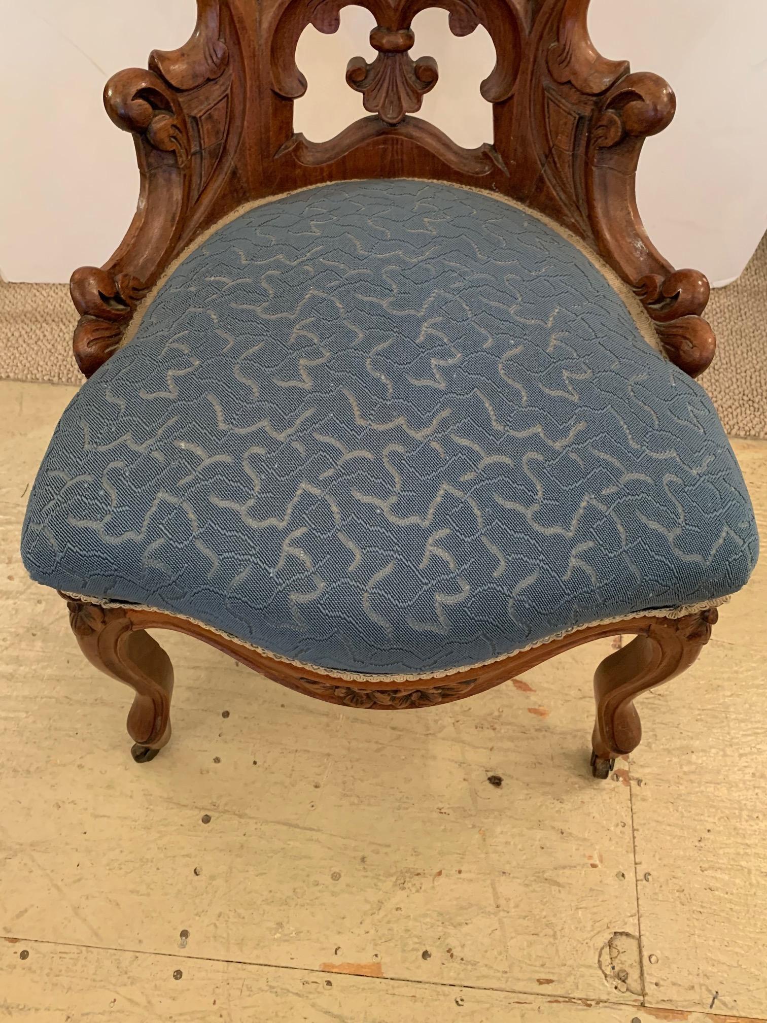 Upholstery Very Pretty Antique Victorian Hand Carved Walnut Side Chair