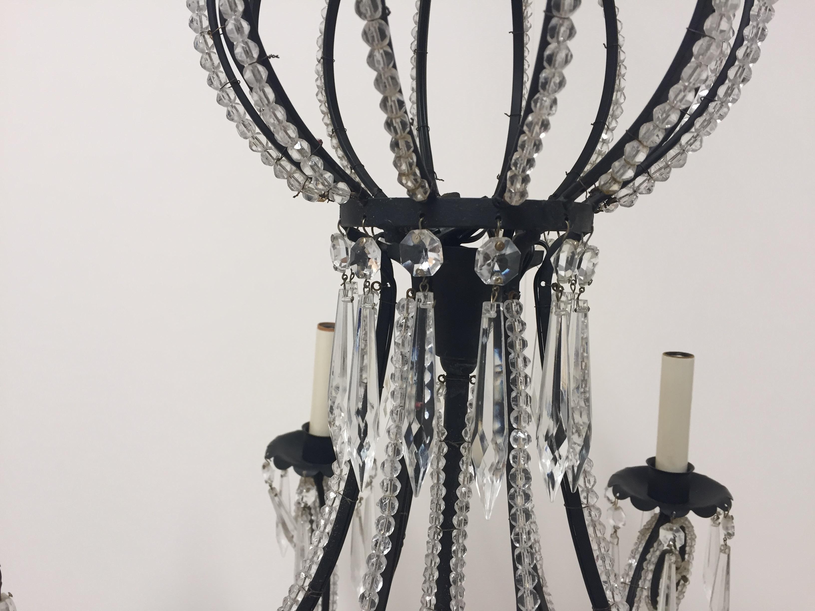 Metal Very Pretty French Iron and Crystal Chandelier For Sale