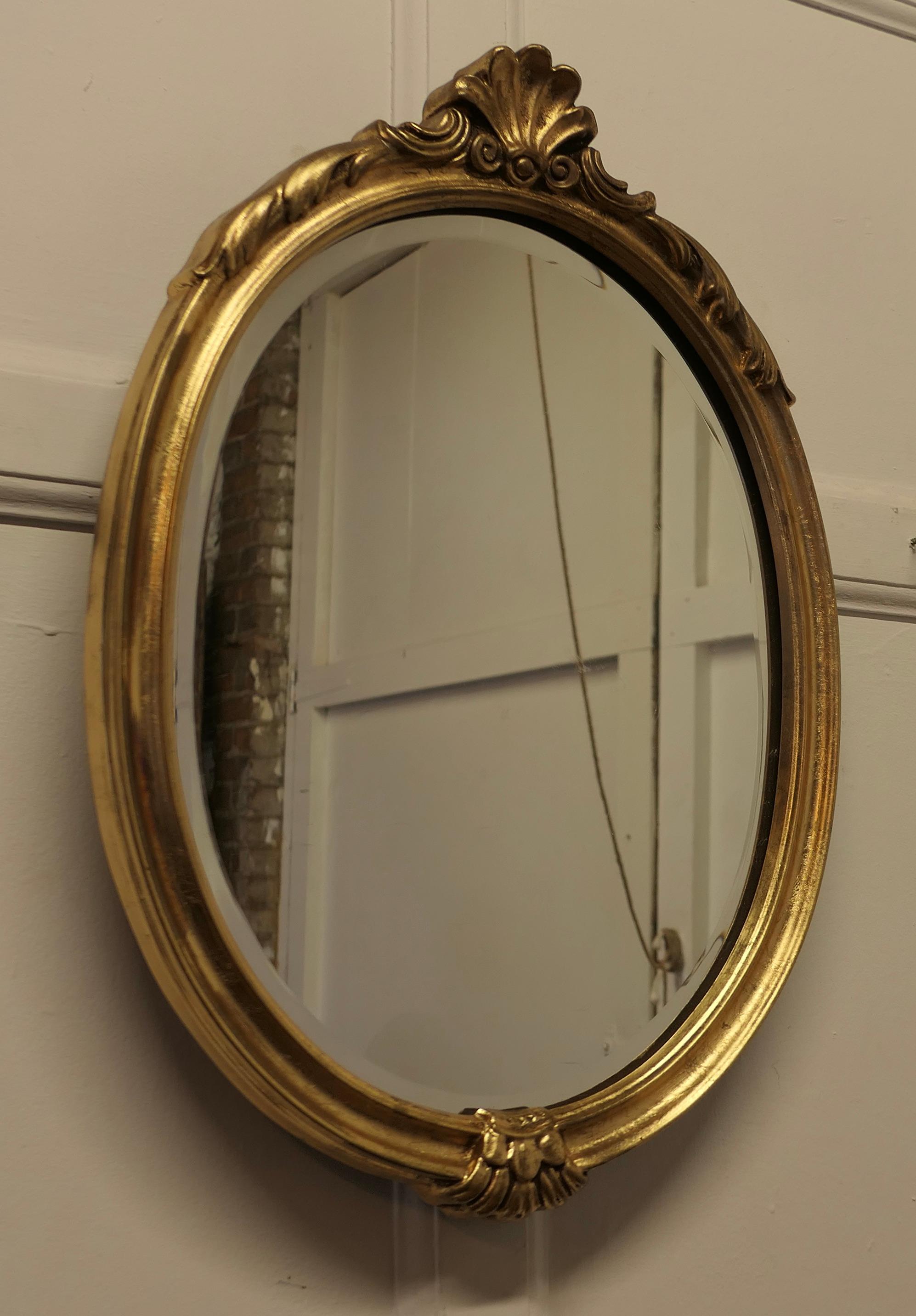 Adam Style Very Pretty French Oval Gilt Wall Mirror    For Sale