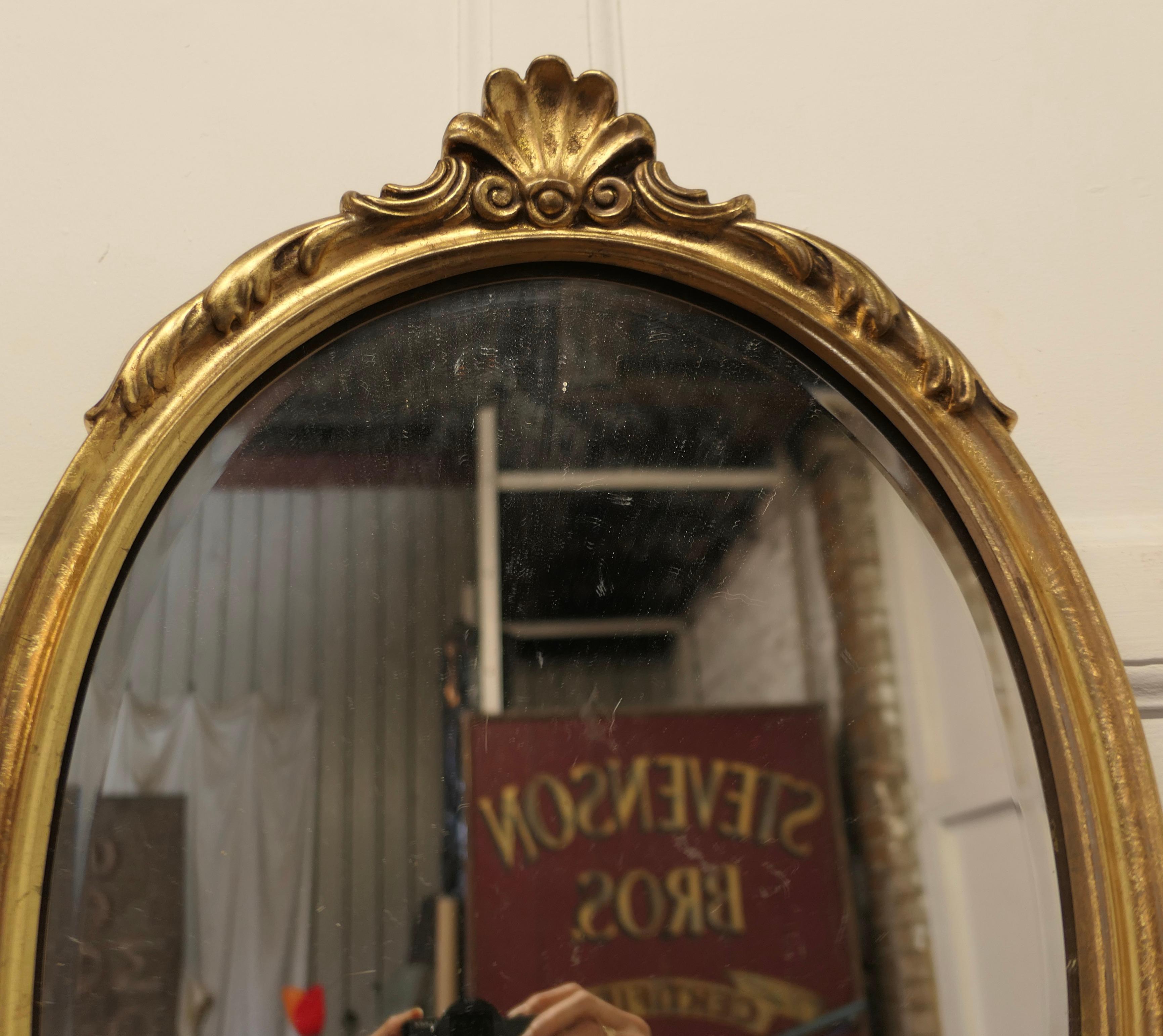 Mid-20th Century Very Pretty French Oval Gilt Wall Mirror    For Sale