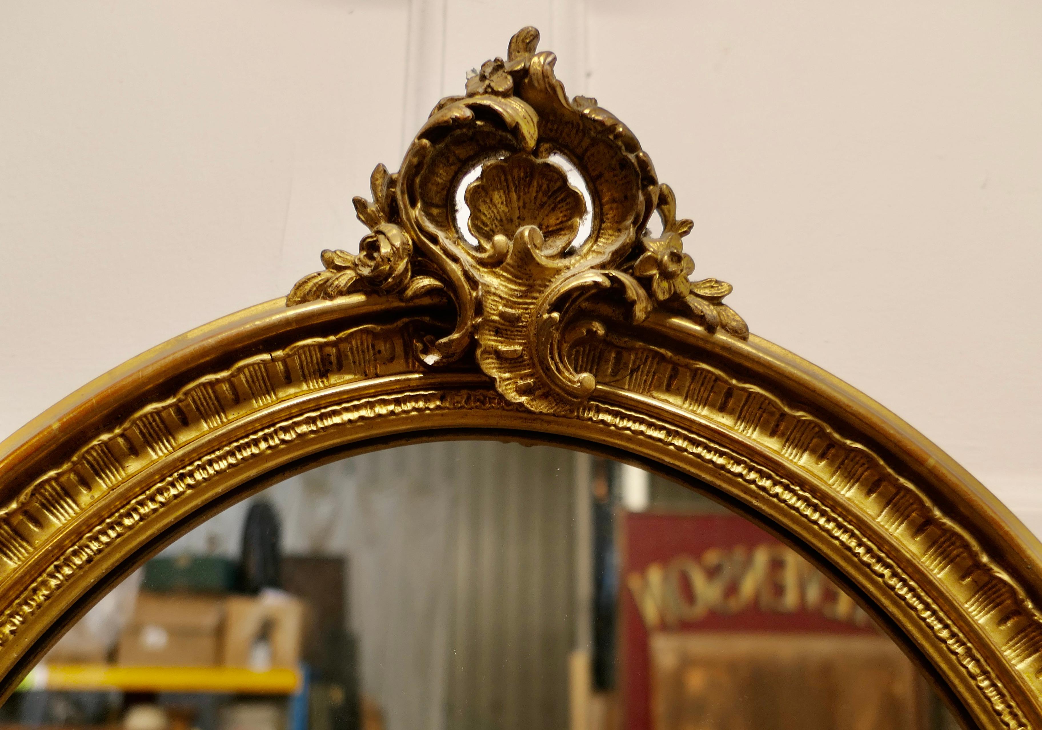 19th Century Very Pretty French Rococo Oval Gilt Wall Mirror   