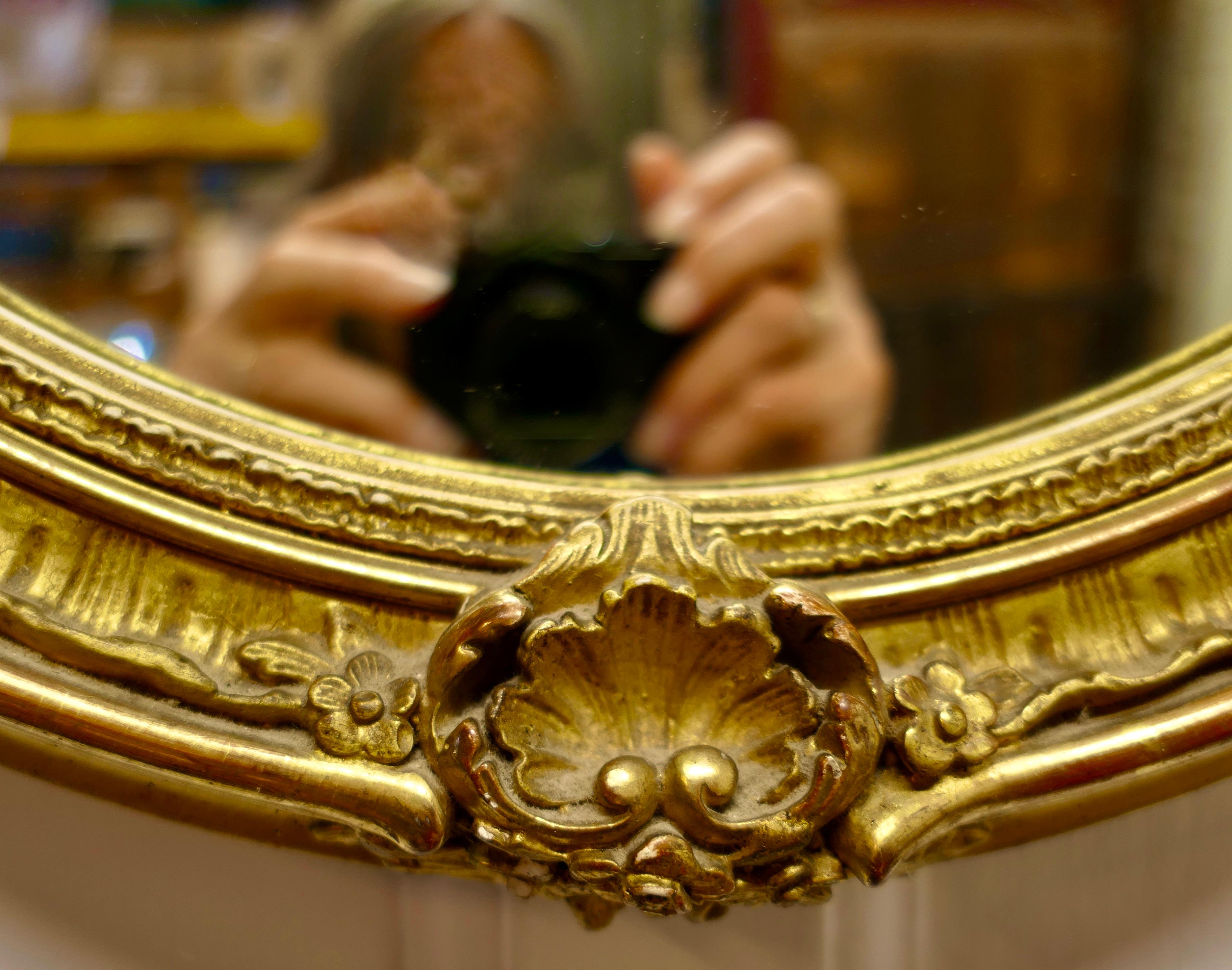 Gesso Very Pretty French Rococo Oval Gilt Wall Mirror   