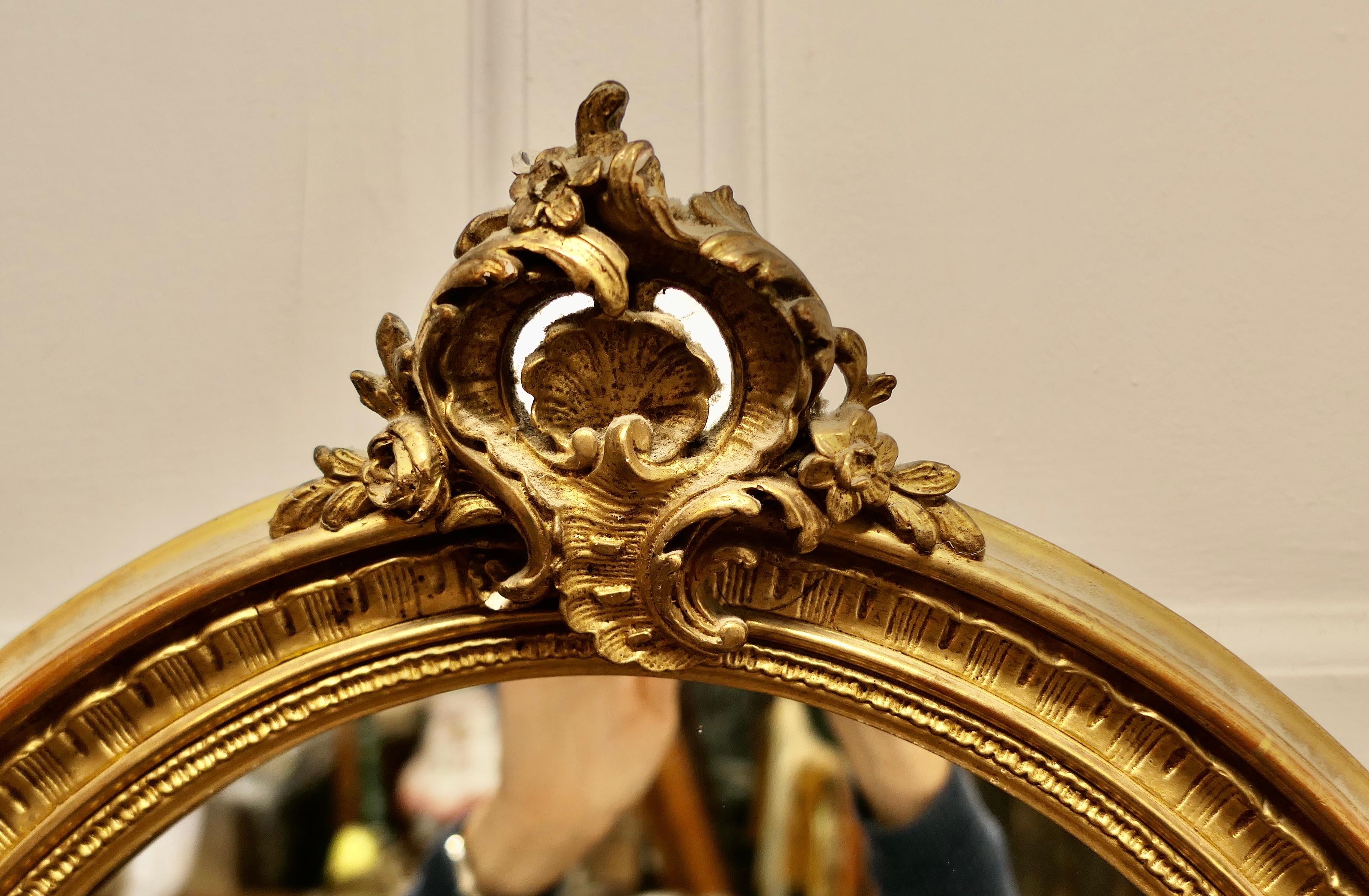 Very Pretty French Rococo Oval Gilt Wall Mirror    1