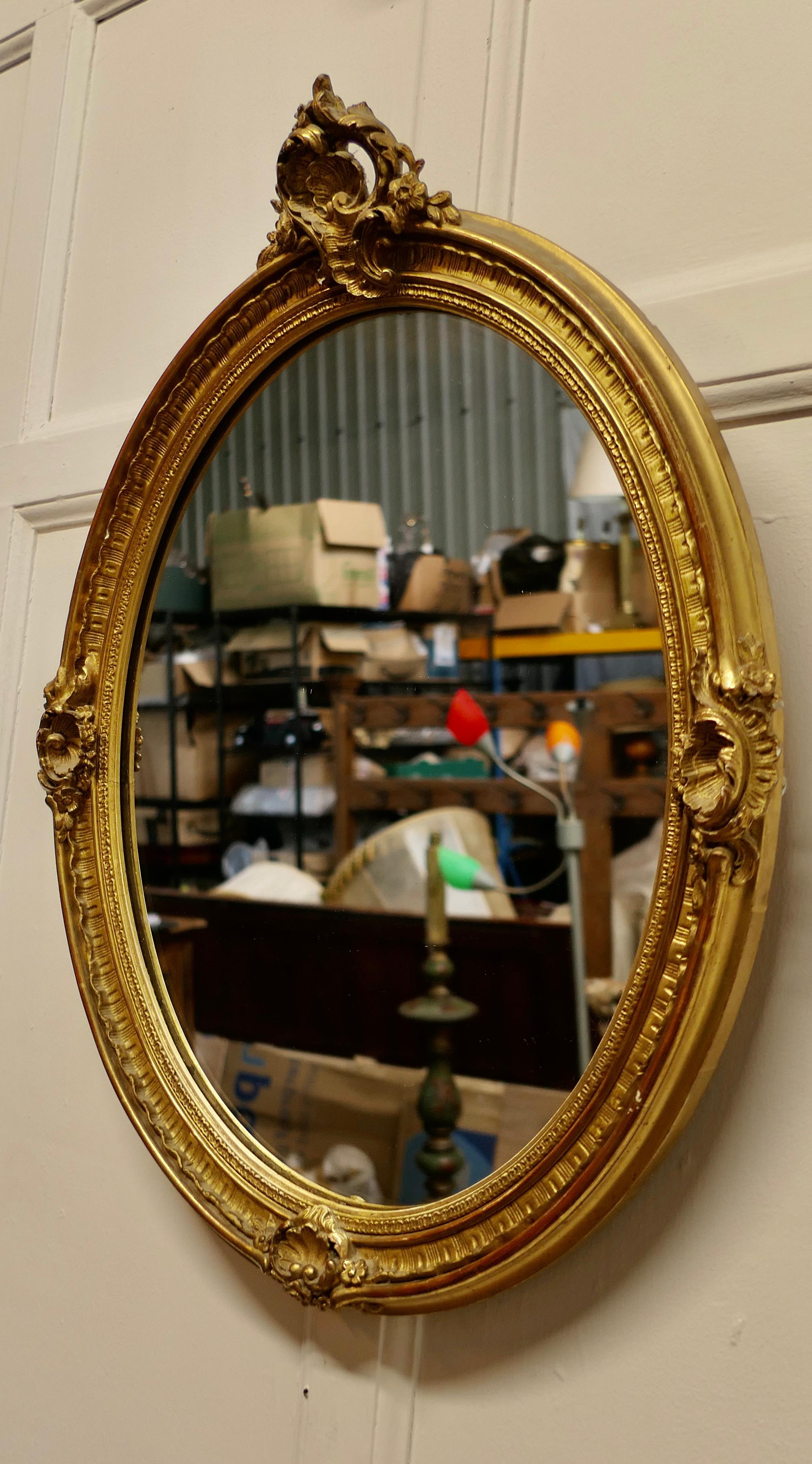 Very Pretty French Rococo Oval Gilt Wall Mirror    2