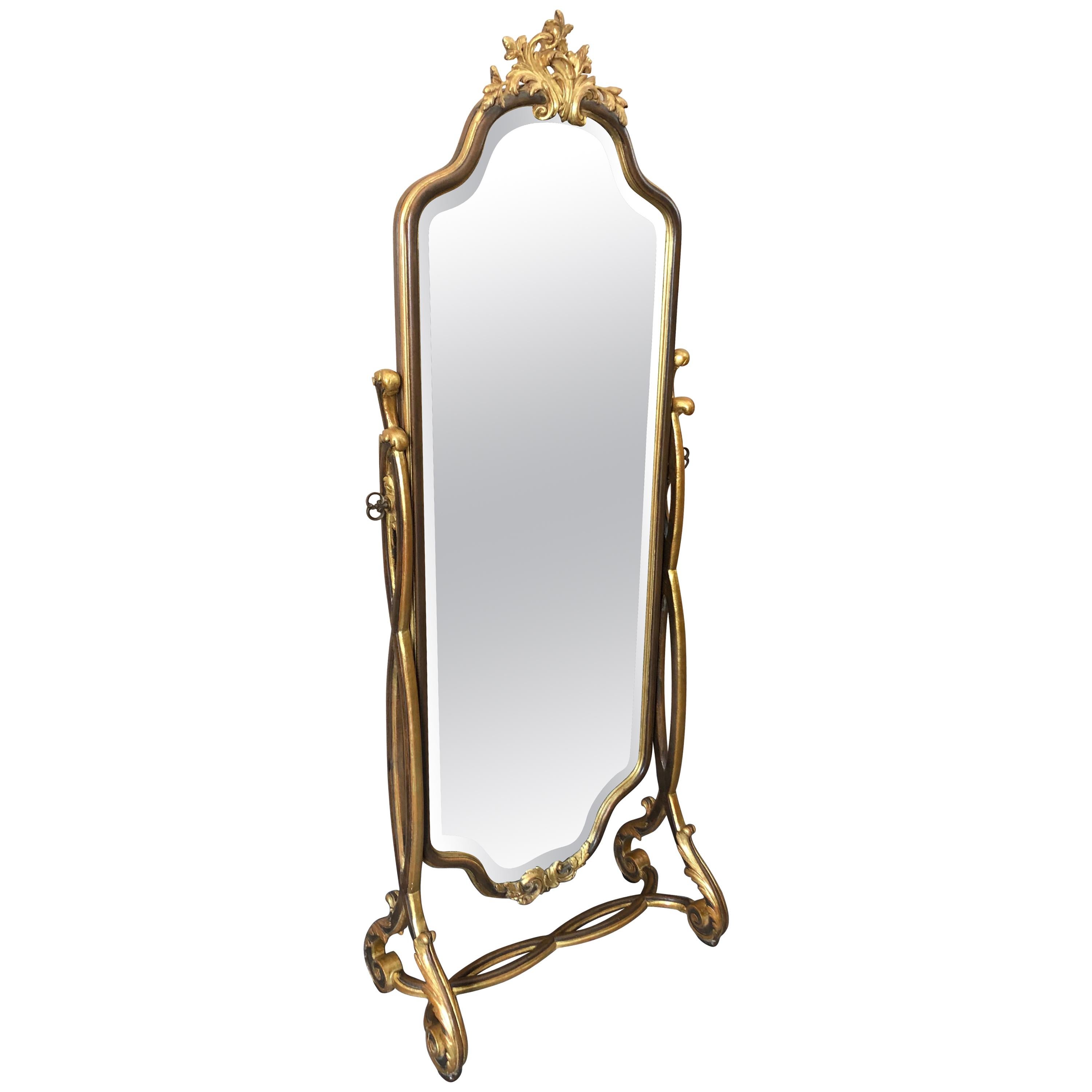 Very Pretty French Style Gilt Decorated Standing Cheval Dressing Mirror