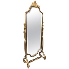 Very Pretty French Style Gilt Decorated Standing Cheval Dressing Mirror