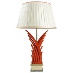 Very Pretty Lamp in Painted Metal and Gold Leaf Base of Marble from the 1970s