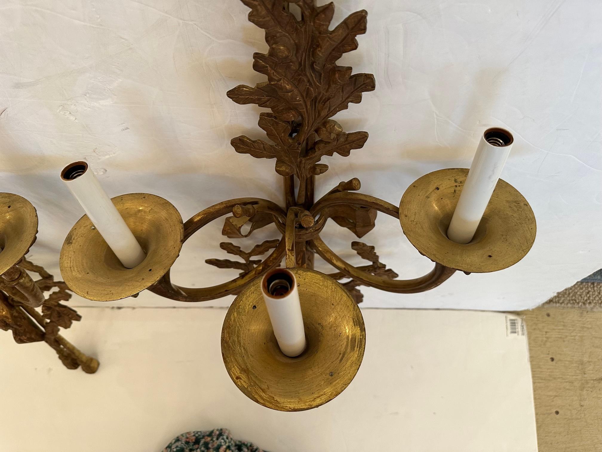 Very Pretty Large Aged Brass French Wall Sconces For Sale 7