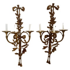 Very Pretty Large Aged Brass French Wall Sconces