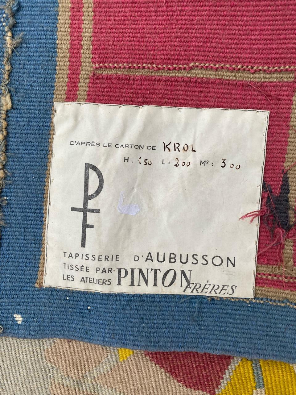 Very Pretty Mid Century French Aubusson Tapestry by Krol 10