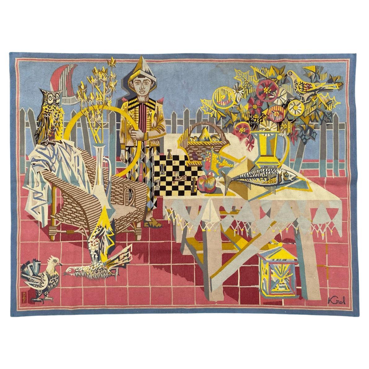 Very Pretty Mid Century French Aubusson Tapestry by Krol