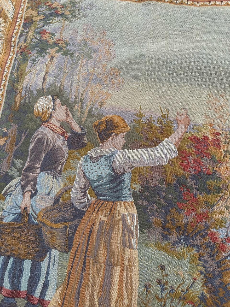 Bobyrug’s Very Pretty Vintage Aubusson Style French Halluin Jaquar Tapestry For Sale 6