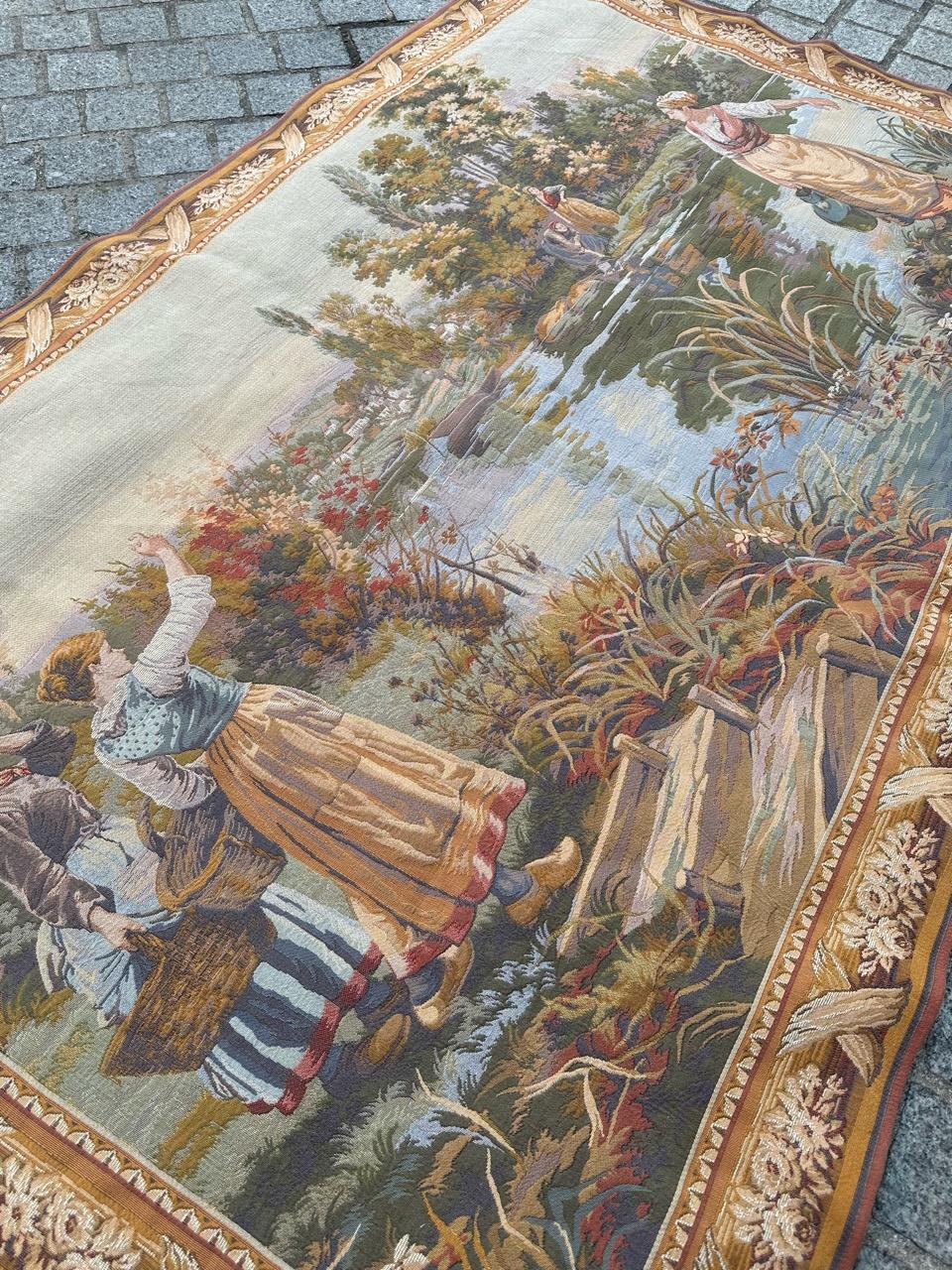Bobyrug’s Very Pretty Vintage Aubusson Style French Halluin Jaquar Tapestry For Sale 7