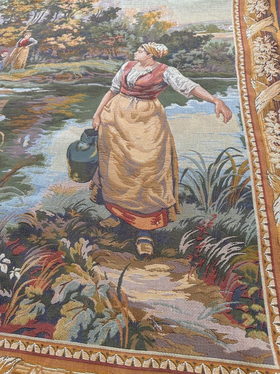 Bobyrug’s Very Pretty Vintage Aubusson Style French Halluin Jaquar Tapestry For Sale 3