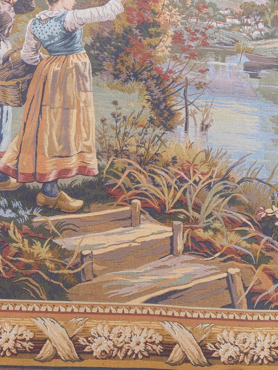 Bobyrug’s Pretty Vintage Aubusson Style French Halluin Manufacturing Tapestry For Sale 4