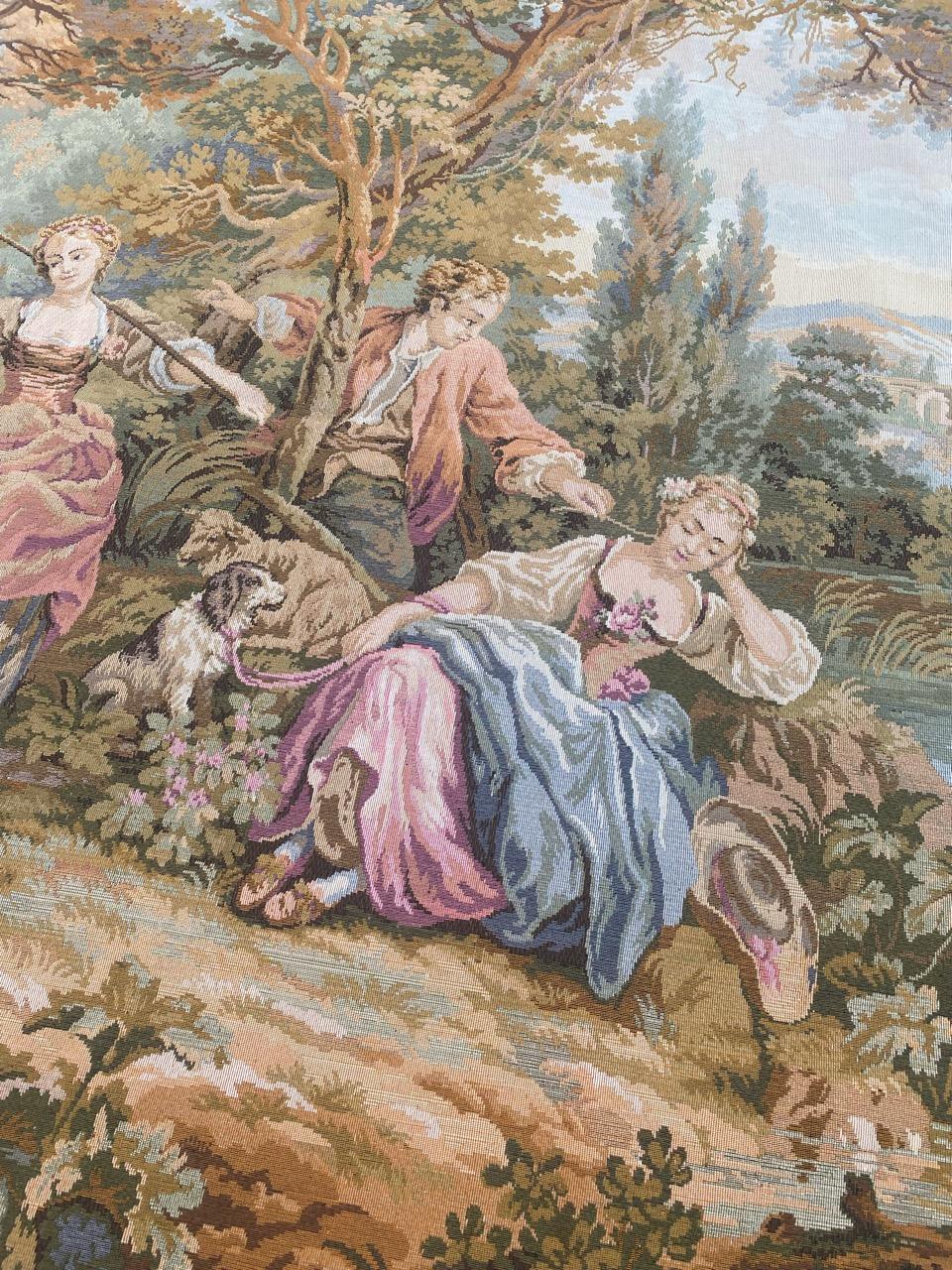 Machine-Made Very Pretty Vintage Aubusson Style French Halluin Manufacturing Tapestry