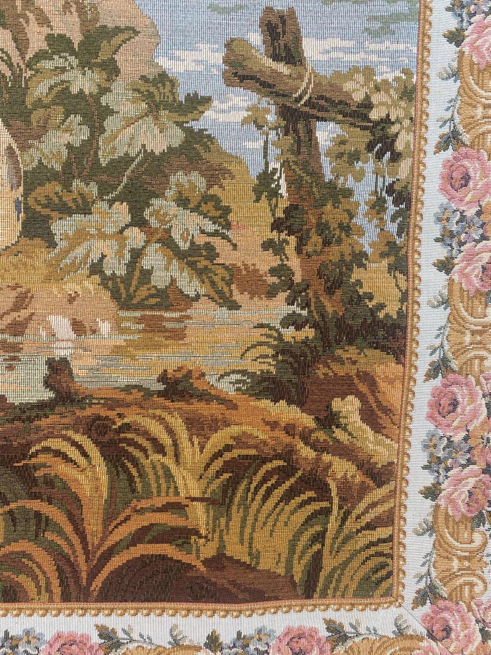 Very Pretty Vintage Aubusson Style French Halluin Manufacturing Tapestry In Excellent Condition In Saint Ouen, FR