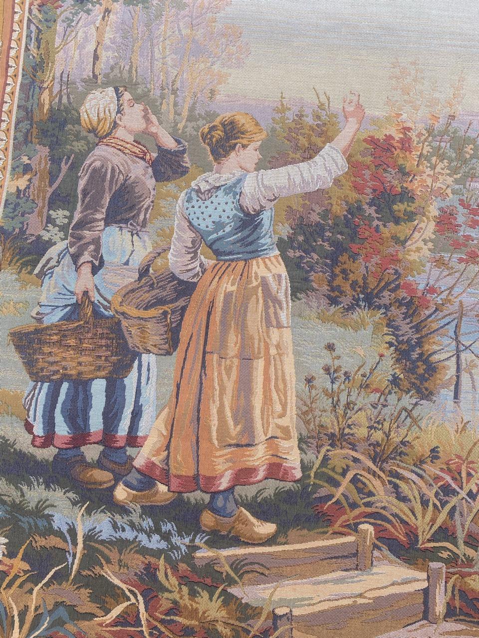 20th Century Bobyrug’s Pretty Vintage Aubusson Style French Halluin Manufacturing Tapestry For Sale