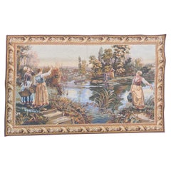 Very Pretty Vintage Aubusson Style French Halluin Manufacturing Tapestry