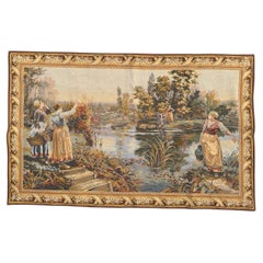 Very Pretty Vintage Aubusson Style French Jacquard Tapestry « along the river »