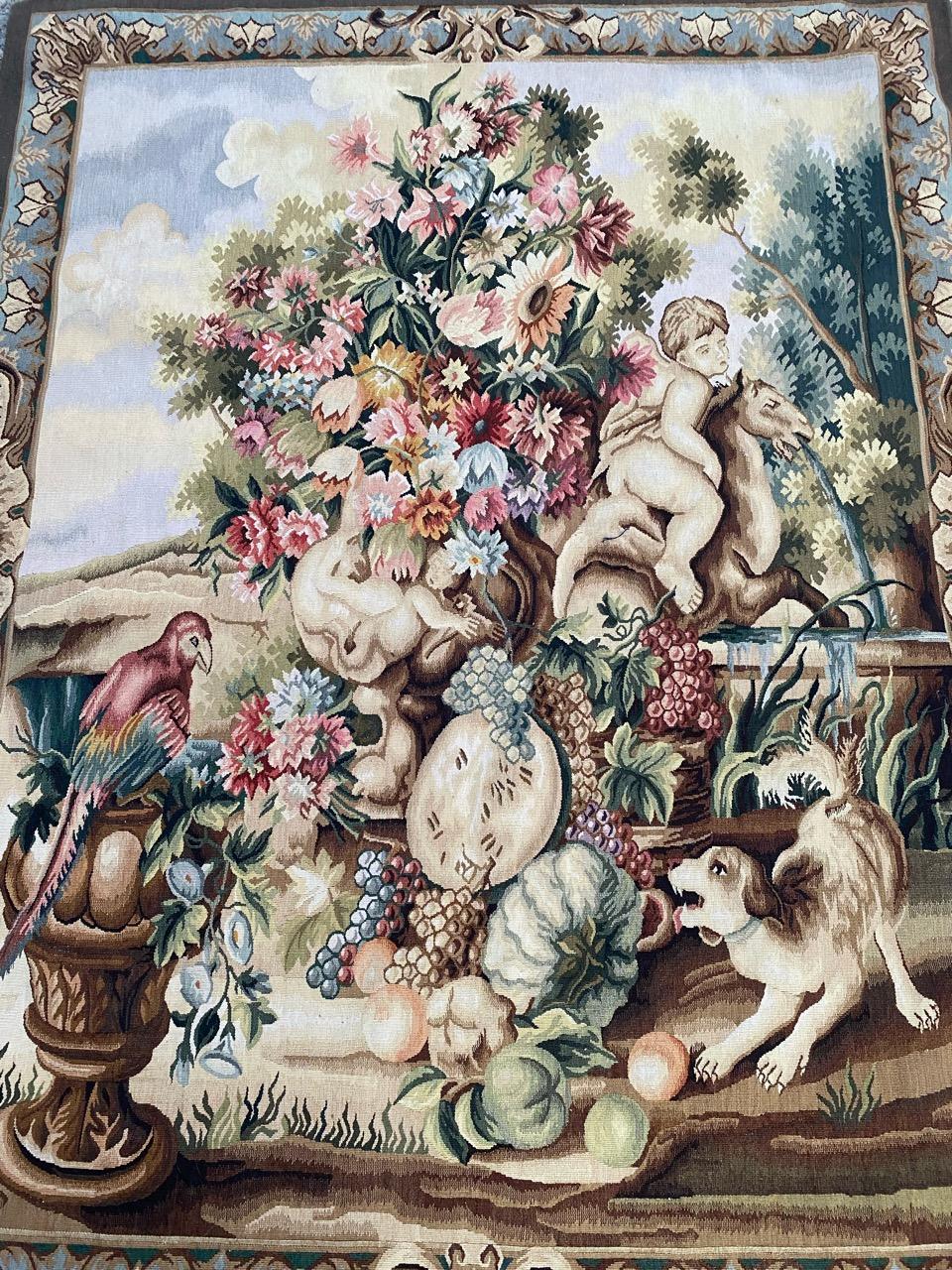 Bobyrug’s Very Pretty Vintage Aubusson Style Tapestry For Sale 12