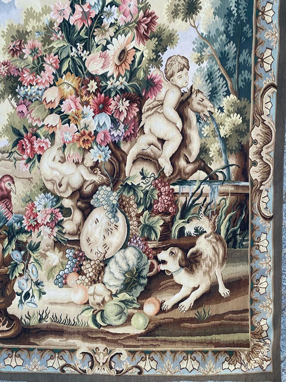 Nice late 20th century tapestry with beautiful design of medieval Aubusson tapestries and beautiful colors, entirely hand woven with the same method of Aubusson tapestries, with wool.

✨✨✨
