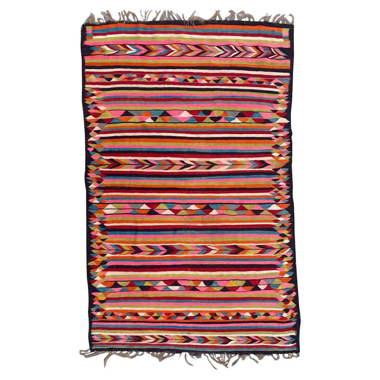 Bobyrug’s Very Pretty Vintage Colourful Moroccan Kilim