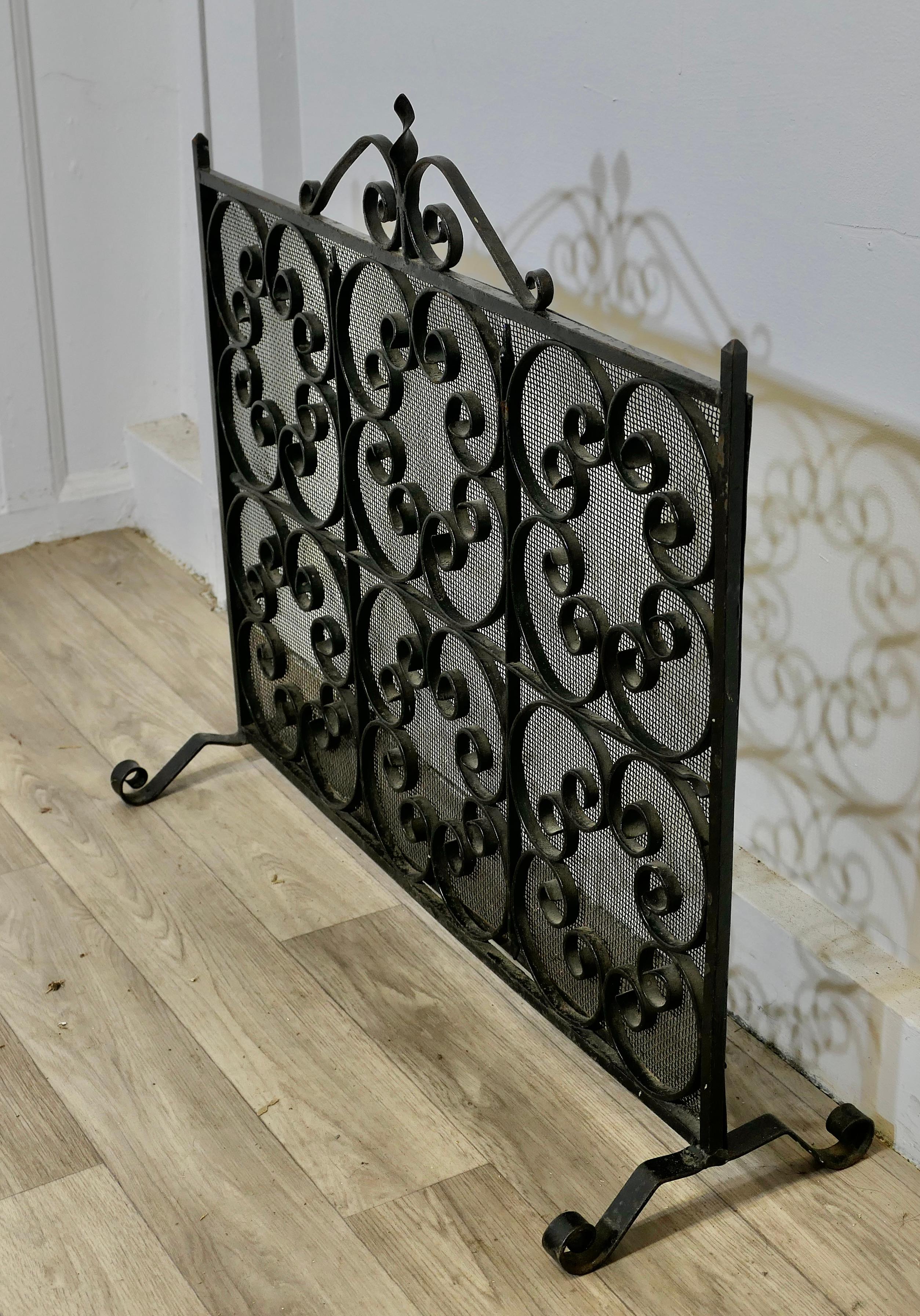 Very Pretty Wrought Iron Fire Screen, Fire Guard In Good Condition In Godshill, Isle of Wight
