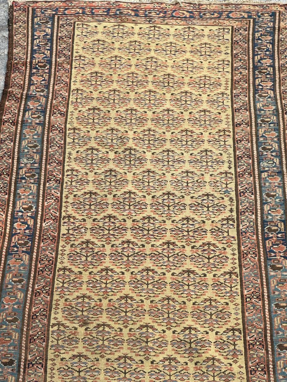 Hand-Knotted Bobyrug’s Very pretty yellow field antique Malayer runner  For Sale