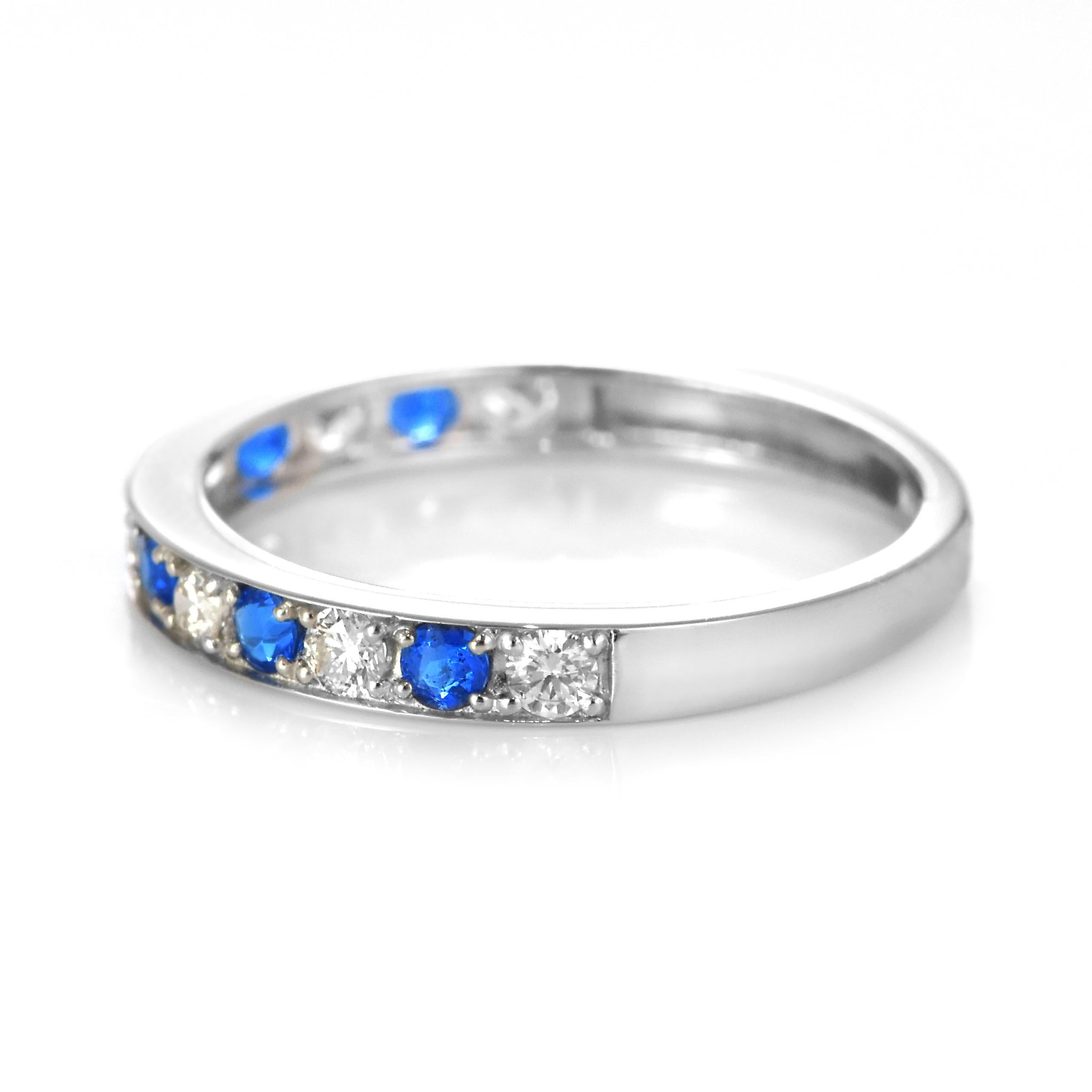 Very Rare 0.18 Carat Natural Hauyne & Diamond Half Eternity Ring Set in Platinum For Sale 5
